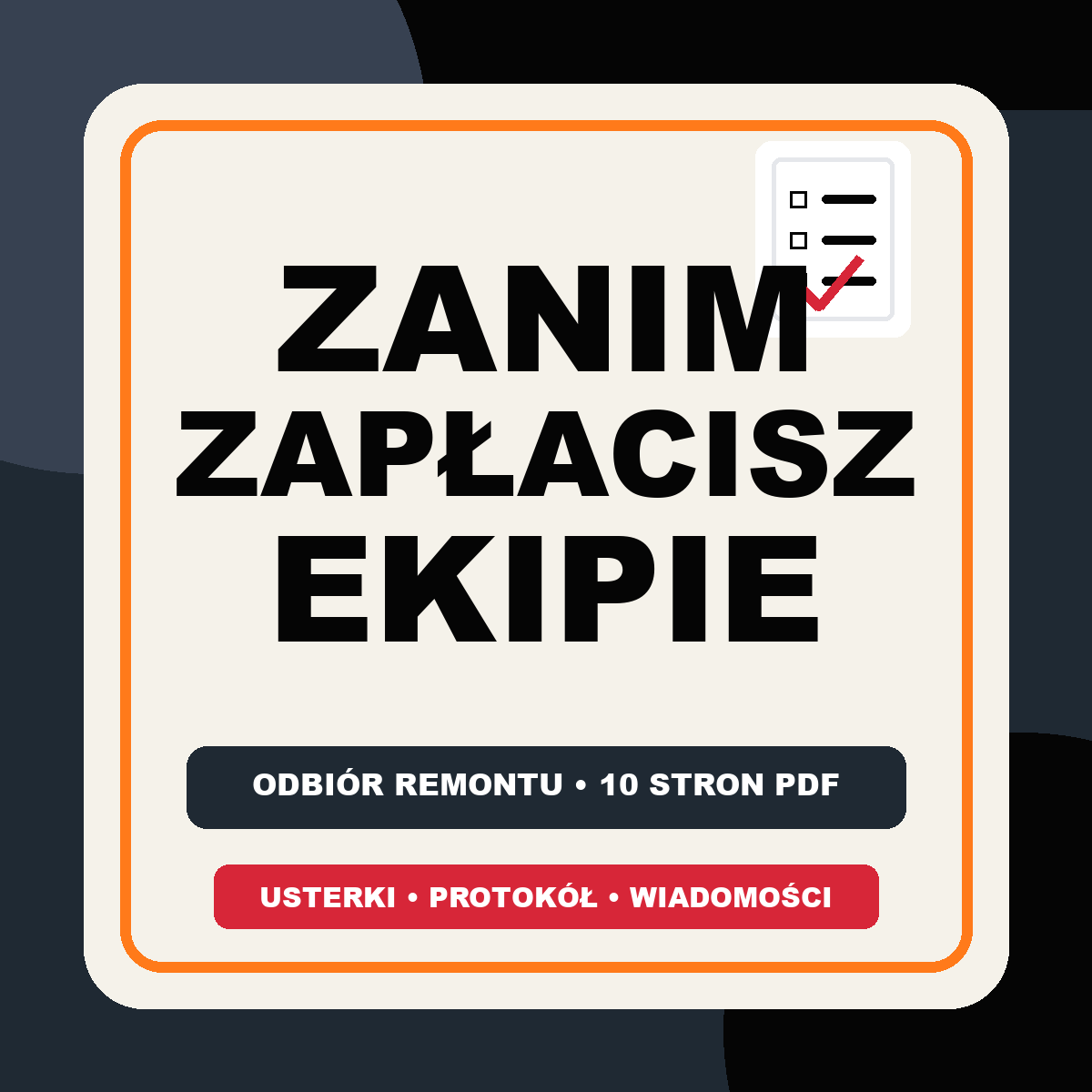 Okładka pakietu odbioru remontu